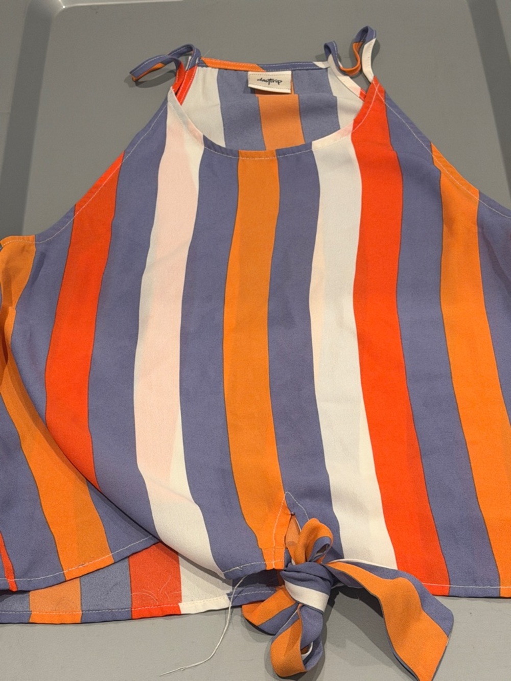 Daytrip Striped Tie-Hem Halter Cami in Orange, Lavender & White